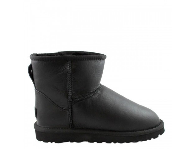 UGG Classic Mini Аll Leather Bomber Black